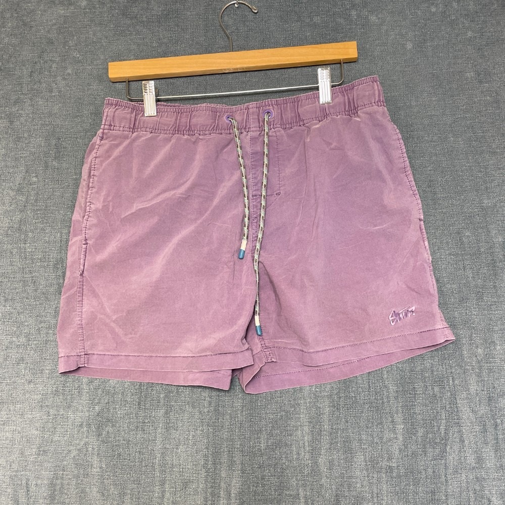 STWD Swim Shorts Mens Medium Purple Drawstring Waist Flat Front Mesh Lined Beach